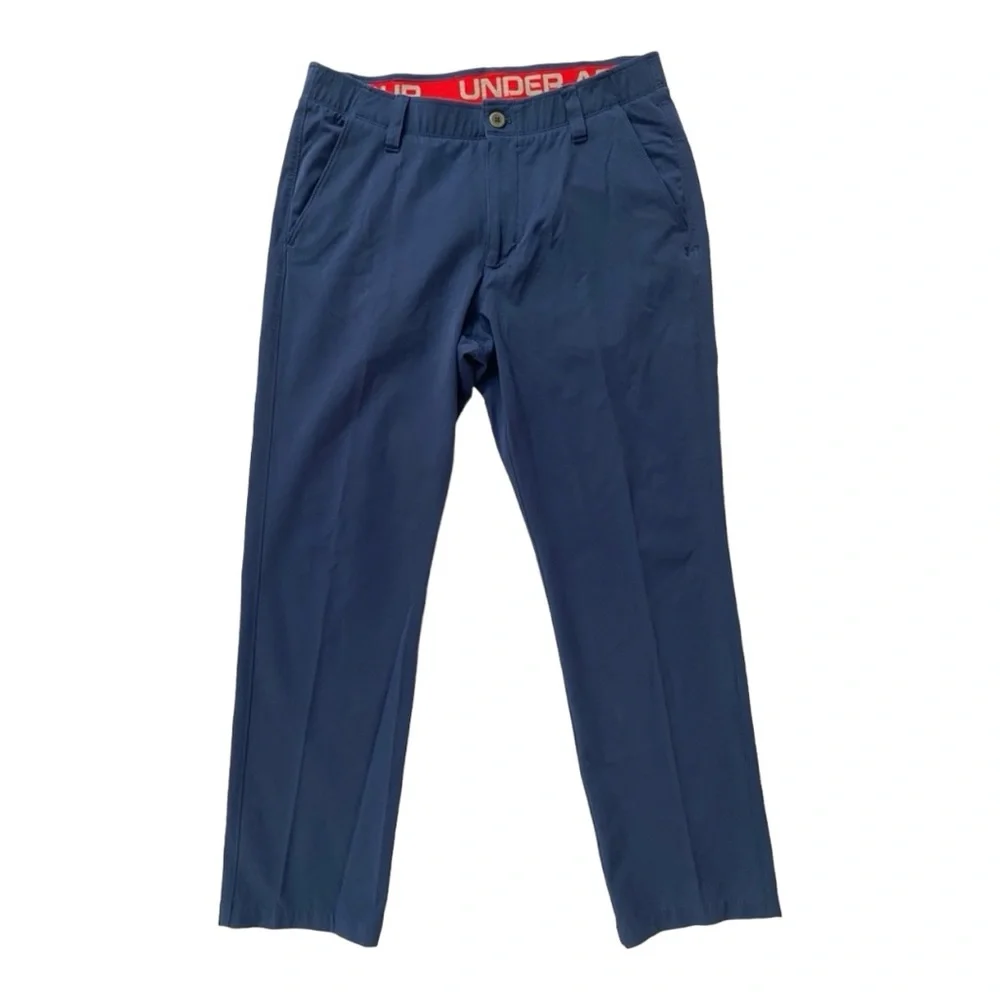 Under Armour Navy Blue Flat Front Plaid Active/Golf‎ Pants Size 34 x 30